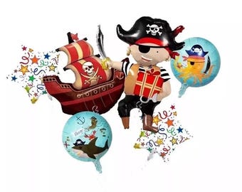 5pcs Pirates Captain Foil Balloons Pirate Birthday Banner Party Supplies Decorations Set