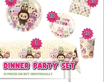 Cute Labu Little Monster Tableware Banner Balloons Latex Foil Kids Party Set