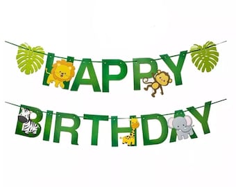 Jungle Safari Birthday Party Decorations: Animals, Balloons, Banner