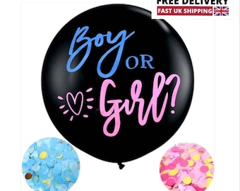 36inch Large Gender Reveal Balloon with Blue and Pink Confetti Baby Shower UK