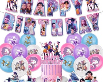 KPop Birthday Party Supplies Set Flag Banner Cake Toppers Balloons