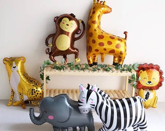 Grands ballons d'anniversaire Safari, lot de 7 pour une fête d'anniversaire Safari | Decorations Animaux Ballon Lion Girafe Éléphant