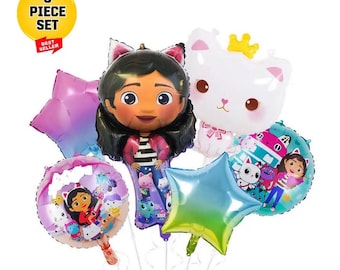 6pc Gabby's Dollhouse Foil Latex Balloons Birthday Party Decorations