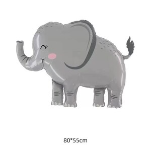 May include: A grey balloon shaped like an elephant with a pink blush on its cheeks and black eyes. The balloon is 80*55cm.