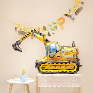 3D Excavator Digger Balloon - Huge 96x63cm Foil Balloon For Construction Themed Birthday Parties