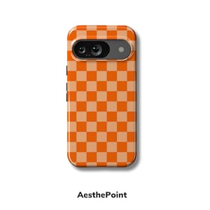 Retro Orange Kariertes Pixel Case | Magnetische, Lebendige und Stilvolle Hülle für Pixel 10 Pro XL, 9a, 8 Pro, 7