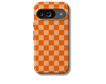 Orange Checkered Google Pixel Case: Retro Design Cover