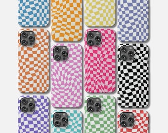Checkered Phone Case – for iPhone  17, 16 Pro, 15 Plus, 14 Pro Max, 12, 11, 13, X, XS, SE – Waved Checkered Design Cover