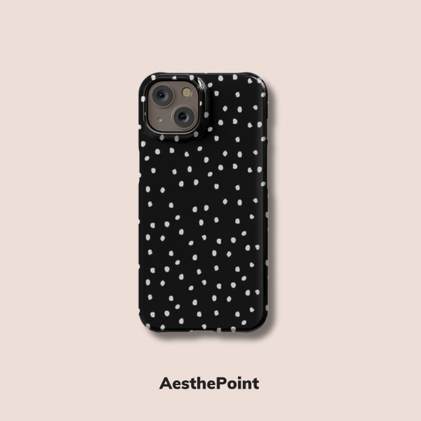 Funda Polkadot para iPhone 15 Pro Max | Funda para iPhone Diseño de Lunares en Blanco y Negro con MagSafe, Carcasa para Teléfono Chic