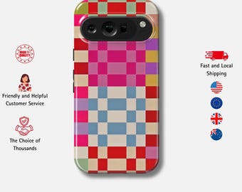 Coque Pixel à Carreaux Colorée pour 10 Pro XL, 9a, 8 Pro, 7 | Coque Google Pixel Durable, Stylée et Protectrice