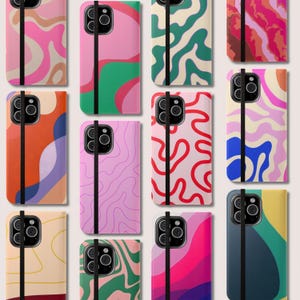 Capa Wallet com Design Abstrato – Compatível com iPhone 16, 15, 14, 13, 12, Galaxy S24, S23, S22 – Capa de Telefone com Slot para Cartão