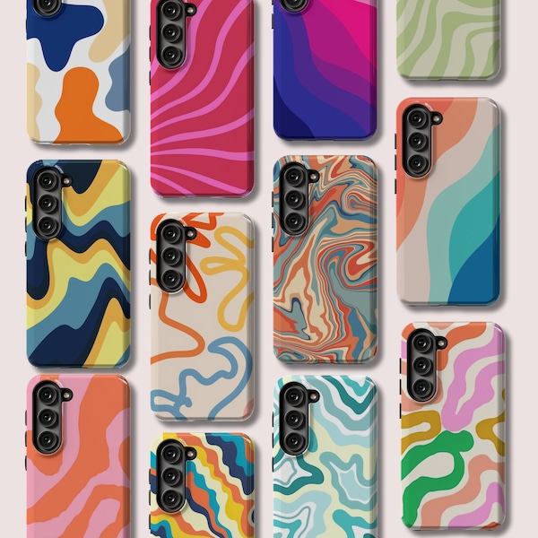 Coque Colorée Swirl pour Samsung Galaxy s23 Coque au Design Abstrait en Vague pour Galaxy s22, s21, s20, s10, A73, A70, A50, A14