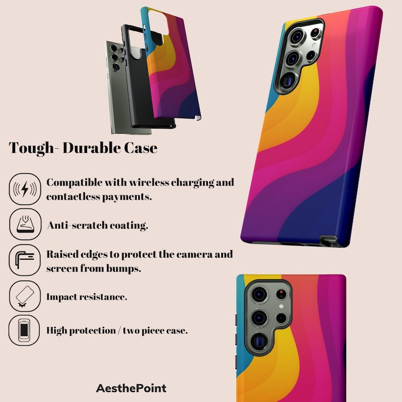 Coque Colorée Swirl pour Samsung Galaxy s23 Coque au Design Abstrait en Vague pour Galaxy s22, s21, s20, s10, A73, A70, A50, A14 image 9