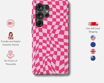 Rosa Schachbrett-Hülle für Samsung S25, S24 Ultra, S23 FE, S22 Ultra, S21, Galaxy A73, A55, A34, A14 | Groovy Y2K Handyhülle