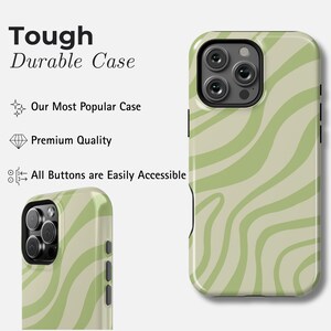 Grüne Wellen iPhone-Hülle für 17 Pro Max, 16 Pro, 15 Plus, 14, 13, 12 Mini, 11 | MagSafe Swirl iPhone Cover Tough Durable Case