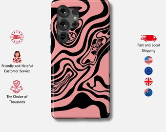 Pink Noir Swirl Samsung Case for S25 Ultra, S24 FE, S23 Plus, S22, Galaxy A56 5G, A34, A26, A14 | Abstract Modern Magnetic Phone Cover