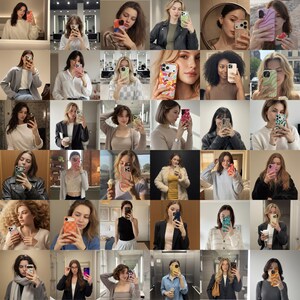 Peut inclure: Un collage de femmes tenant des coques de t&eacute;l&eacute;phone &agrave; motifs vari&eacute;s. Les coques pr&eacute;sentent des motifs floraux, des tourbillons abstraits et des imprim&eacute;s animaliers. Les femmes sont dans diff&eacute;rents environnements, mettant en valeur les styles et couleurs des coques.