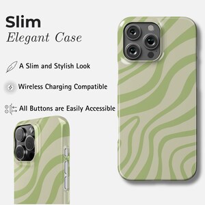 Grüne Wellen iPhone-Hülle für 17 Pro Max, 16 Pro, 15 Plus, 14, 13, 12 Mini, 11 | MagSafe Swirl iPhone Cover Slim Elegant Case
