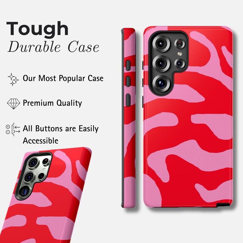 Rött Rosa Vågigt Samsungskal | Abstrakt Snyggt Fodral för Galaxy S25, S24 Ultra, S23 FE, S22 Plus, S21, A56, A35, A24, A14 Tough - Durable Case