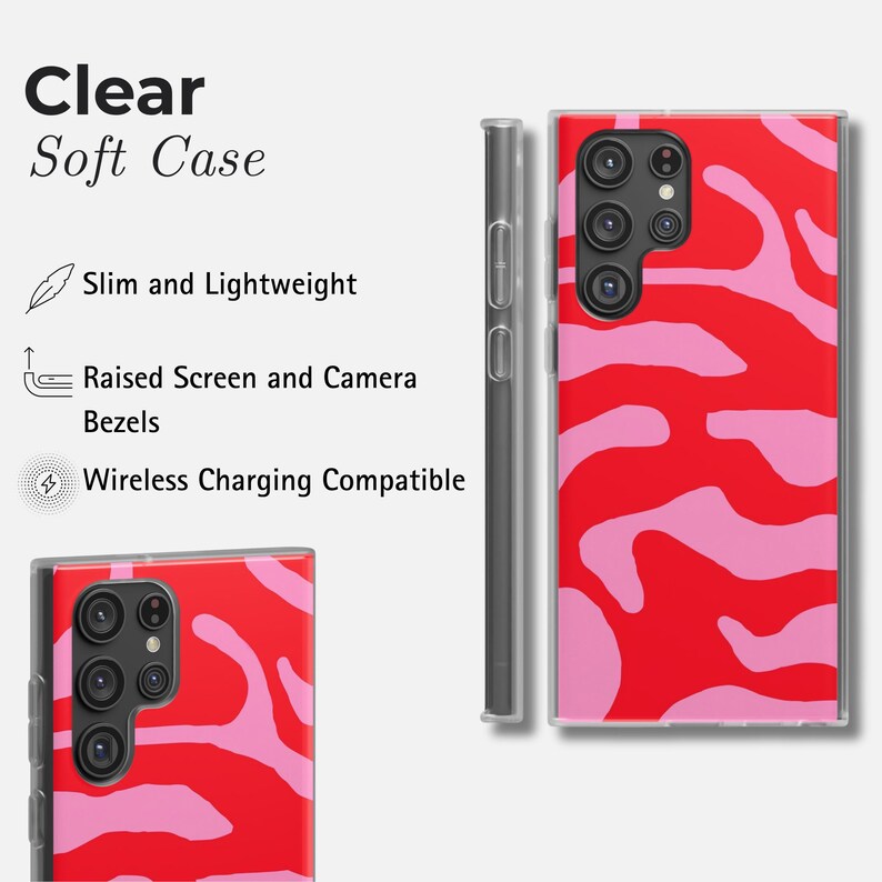 Rött Rosa Vågigt Samsungskal | Abstrakt Snyggt Fodral för Galaxy S25, S24 Ultra, S23 FE, S22 Plus, S21, A56, A35, A24, A14 Clear - Soft Case
