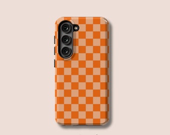 Oranges kariertes Samsung Galaxy S24 Plus Case - Rückseite für Galaxy S23 Ultra mit Retrocheck Design für S22, S21, S20, S10 Lite, A52, A14