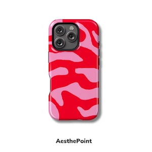 Wavy Red Pink Phone Case - Compatible with iPhone 16, 15, 14, 13, 12, 11, SE - Abstract Swirl, Stylish & Aesthetic Phone Cover