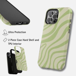 Grüne Wellen iPhone-Hülle für 17 Pro Max, 16 Pro, 15 Plus, 14, 13, 12 Mini, 11 | MagSafe Swirl iPhone Cover Bild 6