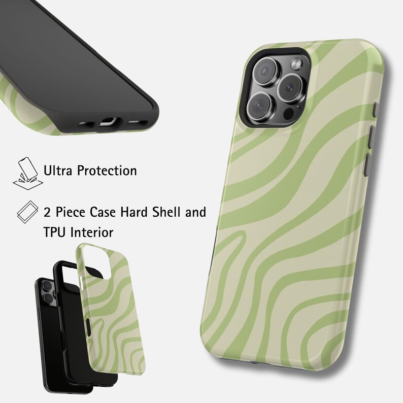 Grüne Wellen iPhone-Hülle für 17 Pro Max, 16 Pro, 15 Plus, 14, 13, 12 Mini, 11 | MagSafe Swirl iPhone Cover Bild 6