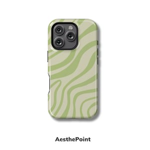 Wavy Green iPhone Case | Swirl Phone Cover for iPhone 15, 14, 13, 12, 11 | MagSafe Compatible Case for iPhone