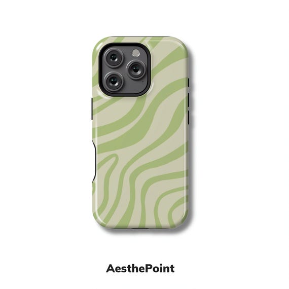Wavy Green iPhone Case for 17 Pro Max, 16 Pro, 15 Plus, 14, 13, 12 Mini, 11 | Swirl MagSafe iPhone Cover