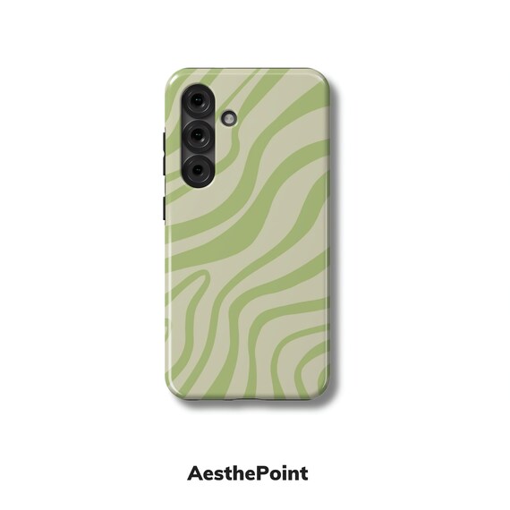 Wavy Green Samsung Case for S25 Ultra, S24 FE, S23 Plus, S22, S21, A56 5G, A34, A25, A14 | Magnetic Abstract Stylish Galaxy Case