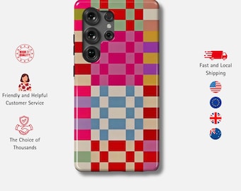 Bunt Kariertes Samsung Case | Retro-Vibrante Magnetische Hülle für S25 Edge, S24 Plus, S23 FE, S22 Ultra, A73, A55, A34