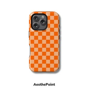 Coque de Téléphone à Carreaux Orange – Coque pour iPhone 16, 15, 14, 13, 12, 11, X, XS, SE