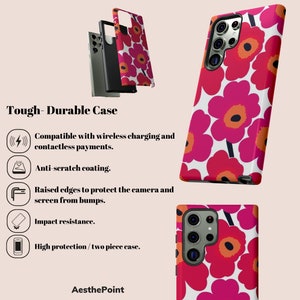 Coque au design rétro et bohémien avec motifs floraux pour Samsung S24 Ultra Coque Galaxy S23 Plus Galaxy S22, S21, S20, S10, A14, A32, Tough - Durable Case