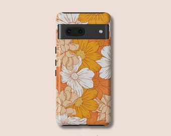 Coque Orange Daisy Google Pixel 8 | Coque de téléphone pour Pixel 7 | Pixel 6, 6 Pro, 6A Coque Arrière Coque de téléphone florale abstraite