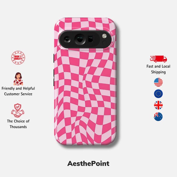 Pink Wavy Checker Google Pixel Case | Elegant Protective Cover for Pixel 10 Pro, 9a, 8 Pro, 7
