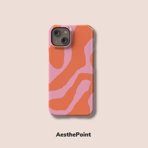 Wavy Orange Pink Patterned Case for iPhone 15 Plus | iPhone 11 Pro Cover | Abstract Swirl Back Cover for iPhone