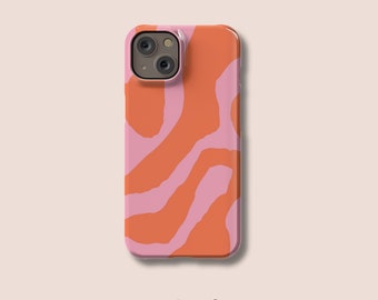 Gewelltes Orange Pink gemustertes Case für iPhone 15 Plus | iPhone 11 Pro Cover | Abstrakte Swirl Rückseite für iPhone