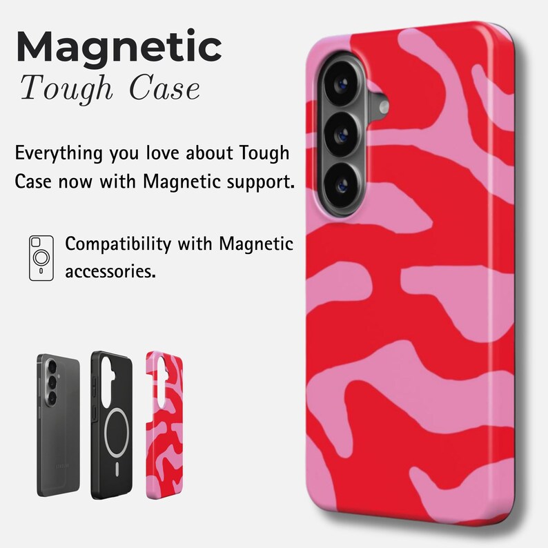 Rött Rosa Vågigt Samsungskal | Abstrakt Snyggt Fodral för Galaxy S25, S24 Ultra, S23 FE, S22 Plus, S21, A56, A35, A24, A14 Magnetic Tough Case