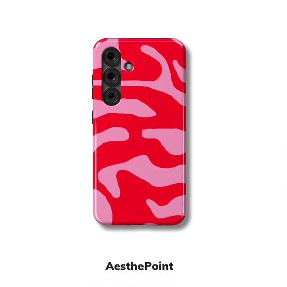 Red Pink Wavy Samsung Case | Abstract Stylish Cover for Galaxy S25, S24 Ultra, S23 FE, S22 Plus, S21, A56, A35, A24, A14