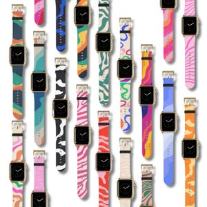 Farbenfrohes Wellenmuster Apple Watch Armband | Langlebiges Leder-Sportarmband für Series 10/9/8/7, SE & Ultra