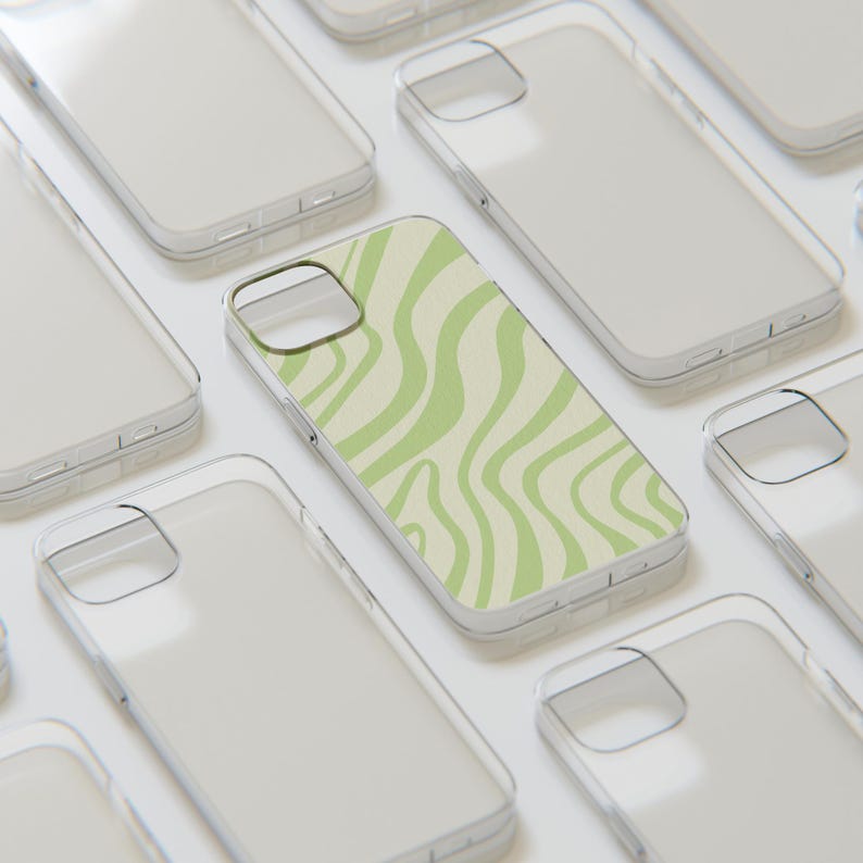 Grüne Wellen iPhone-Hülle für 17 Pro Max, 16 Pro, 15 Plus, 14, 13, 12 Mini, 11 | MagSafe Swirl iPhone Cover Bild 8