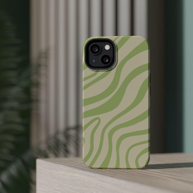 Grüne Wellen iPhone-Hülle für 17 Pro Max, 16 Pro, 15 Plus, 14, 13, 12 Mini, 11 | MagSafe Swirl iPhone Cover Bild 10
