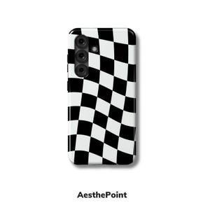 Wavy Checkered Phone Case – Plaid Cover Compatible with Galaxy S25 Ultra, S24 FE, S23 Plus, S22, S21, S10, A14, A32, A52