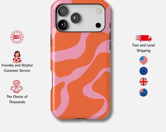 Orange Gewellte Handyhülle für iPhone 17 Pro, 16e, 15 Plus, 14, 13 Mini, 12, 11, X, SE | Abstrakte Wirbel-Handyhülle