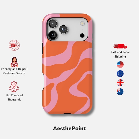 オレンジウェーブ柄 iPhoneケース（iPhone 17 Pro・16e・15 Plus・14