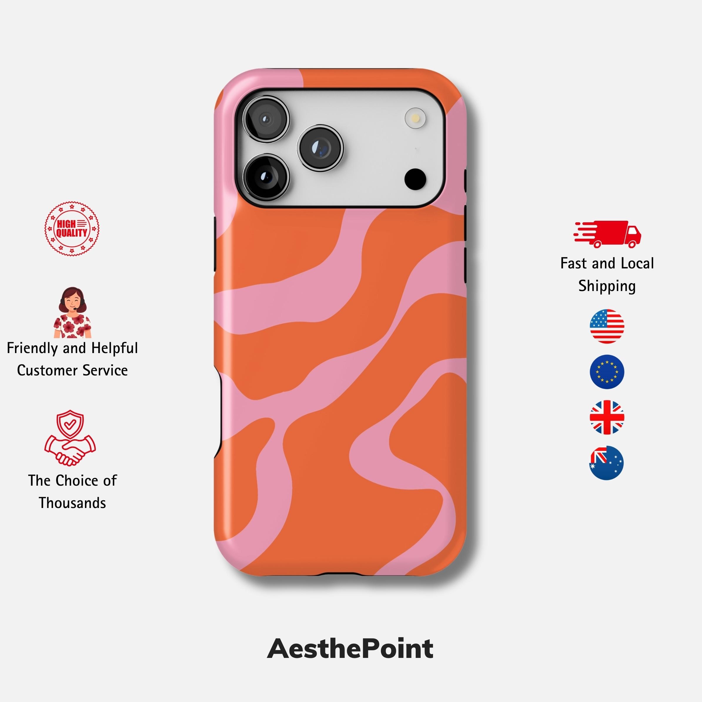 オレンジウェーブ柄 iPhoneケース（iPhone 17 Pro・16e・15 Plus・14