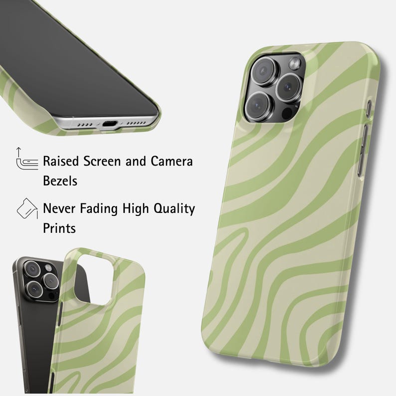 Grüne Wellen iPhone-Hülle für 17 Pro Max, 16 Pro, 15 Plus, 14, 13, 12 Mini, 11 | MagSafe Swirl iPhone Cover Bild 4