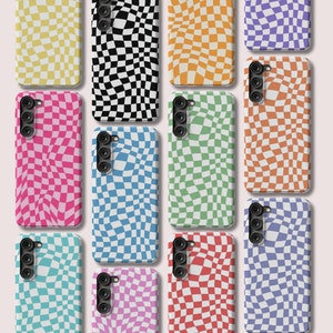 Funky Checkered Samsung Galaxy s23 Phone Case. Wavy Check Cover for Galaxy s22, s21, s20, s10, A73, A70, A50, A14