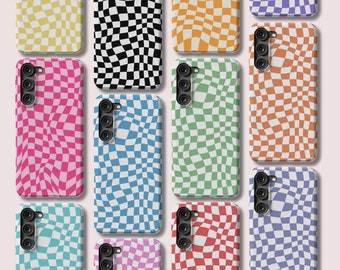 Funky Checkered Samsung Galaxy s23 Phone Case. Wavy Check Cover for Galaxy s22, s21, s20, s10, A73, A70, A50, A14